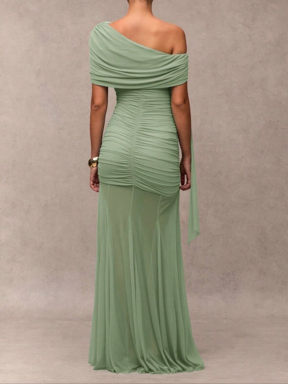 Mint Green Elegant Women's Asymmetric neckline maxi Dress - Picture 2 of 6